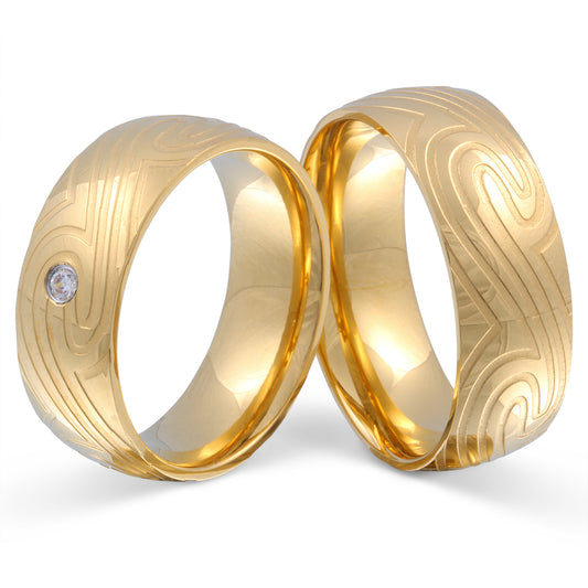 Golden Wave Partnerring-Set mit Lasergravur