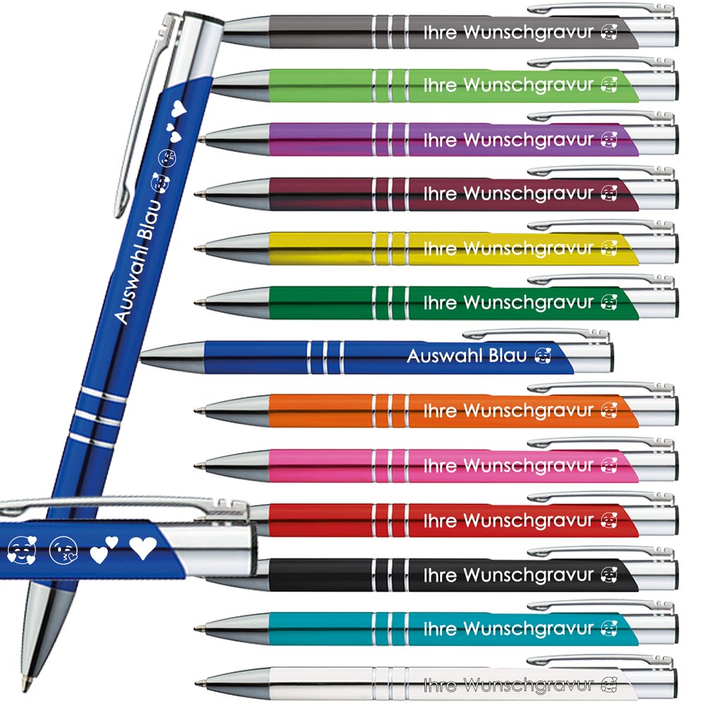 Werbekugelschreiber mit Gravur | Symbole Gravur möglich | 13 Farben | Personaliesierter Kugelschreiber mit Wunschgravur
