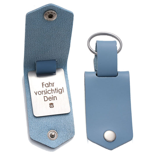 Personalisierter Schlüsselanhänger mit Gravur | Außen Kunstleder, innen Edelstahl | Individuelle Laser-Gravur | Emojis möglich | Geschenk für Paare, Freunde & Familie | Wunschgravur Laser