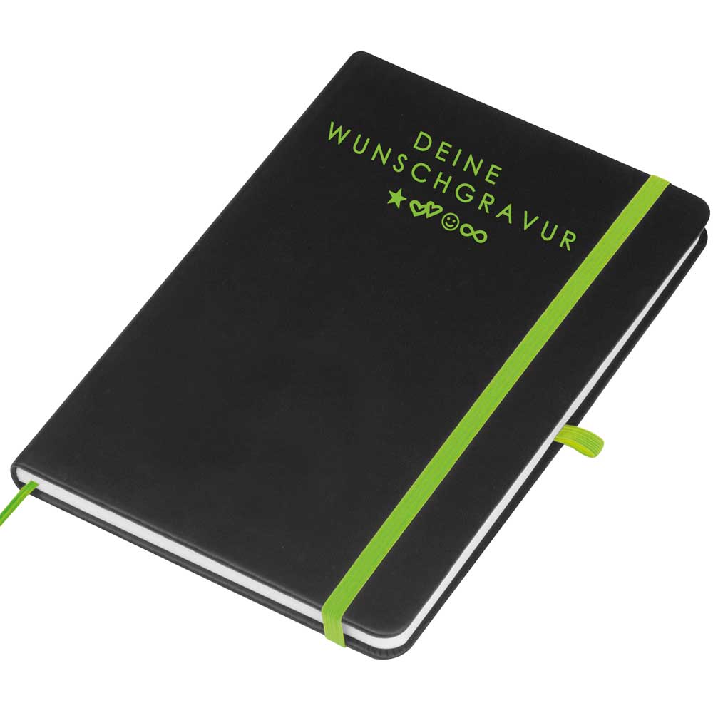 A5 Notizbuch mit farbiger Gravur | Kunstlederumschlag | 192 linierte Seiten | farbiges Lesebändchen | Personalisiert | Notizbuch liniert-Grün