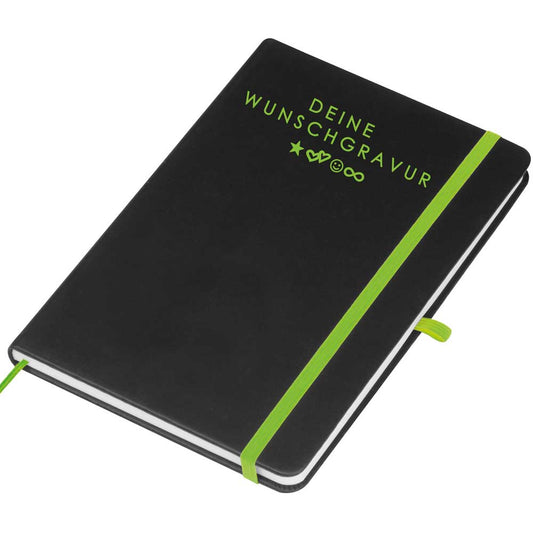 A5 Notizbuch mit farbiger Gravur | Kunstlederumschlag | 192 linierte Seiten | farbiges Lesebändchen | Personalisiert | Notizbuch liniert-Grün