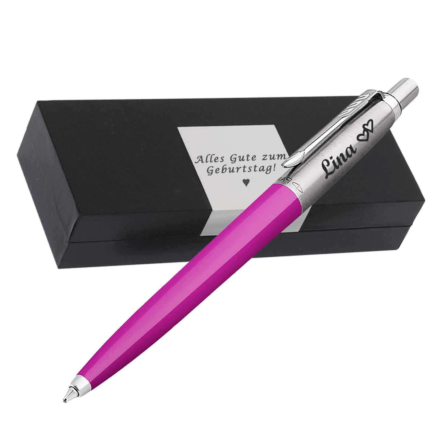 PARKER JOTTER ORIGINALS Mangenta Kugelschreiber mit Wunschgravur Mittlere Spitze Blaue Tinte Geschenkbox mit Gravur