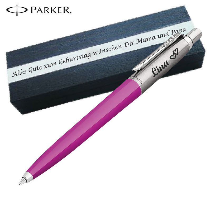 PARKER JOTTER ORIGINALS Mangenta Kugelschreiber mit Wunschgravur Mittlere Spitze Blaue Tinte Geschenkbox mit Gravur