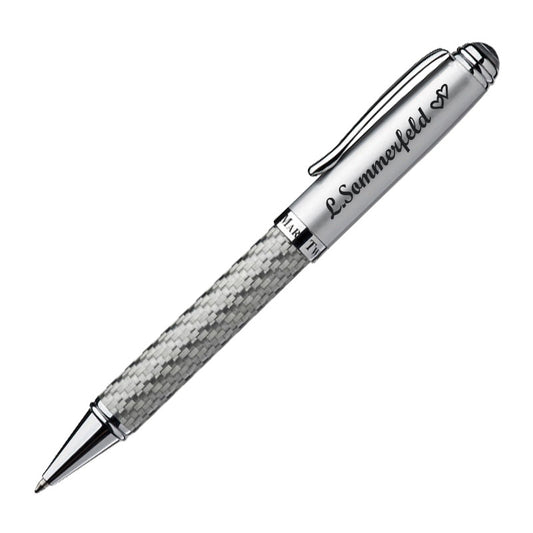 Mark Twain Exklusive Kugelschreiber mit Gravur aus Metall inklusive Geschenkbox - in silbernem Karbondesign