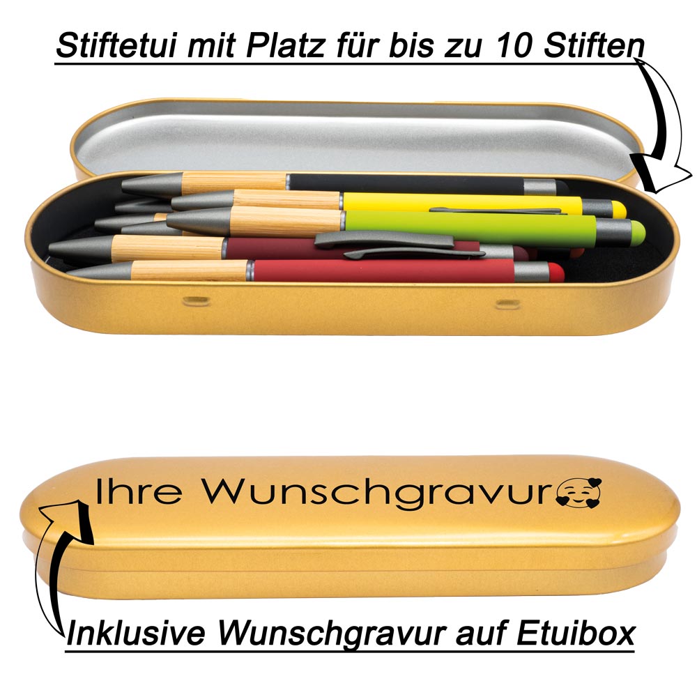Pelikan Füllhalter Jazz® Noble Elegance mit Gravur als Geschenk | inkl. Etui gold mit Wunschgravur (Platz für 10 Stifte) | Emojis Gravur möglich | Farbe Gold | personalisiert mit Wunschgravur