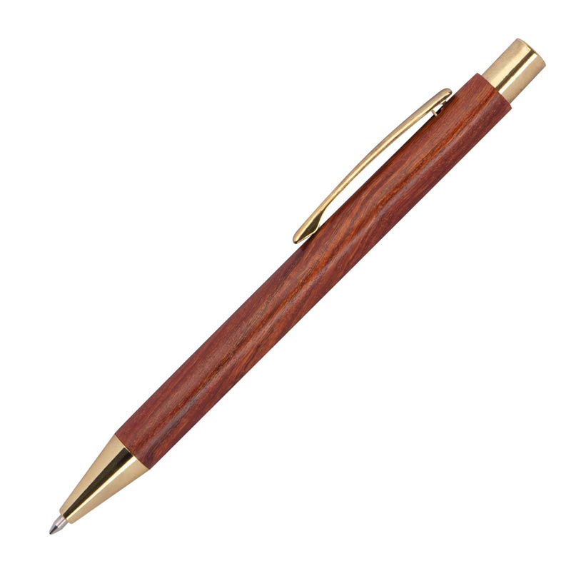Kugelschreiber aus Holz mit goldenen Applikationen | blau schreibend | Kugelschreiber personalisiert |