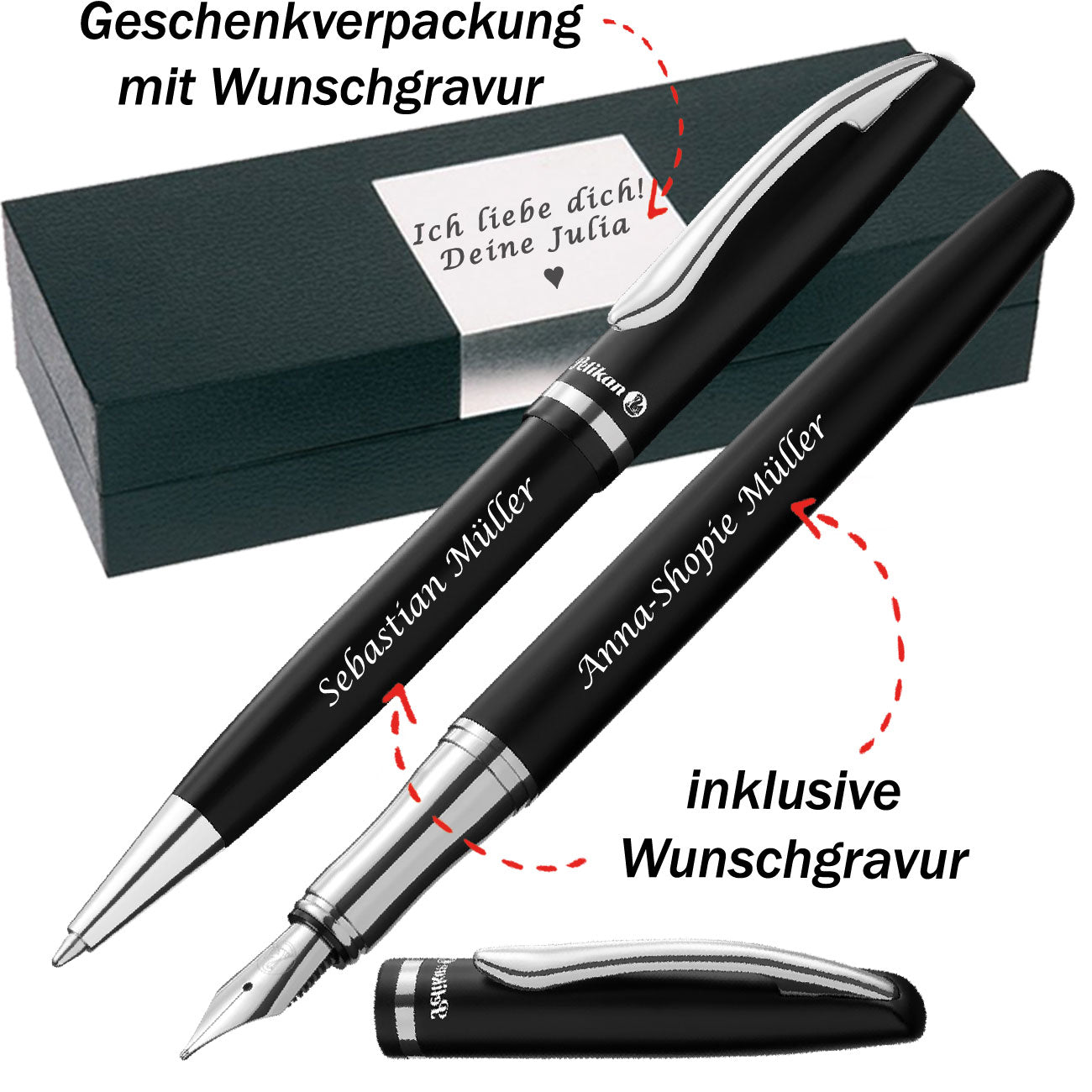 Pelikan Jazz Elegance Schreibset Schwarz mit Gravur