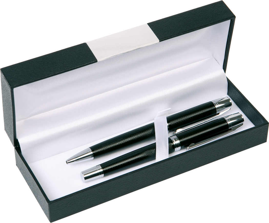 Metall-Kugelschreiber (schwarzschreibend) und Metall-Füller in edler Geschenkbox mit Gravur