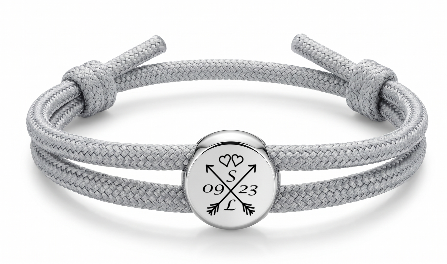 Segeltau-Armband hellgrau mit Gravurmotiv