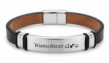 Lederarmband mit Wunschgravur | Edelstahlplatte | Magnetverschluss