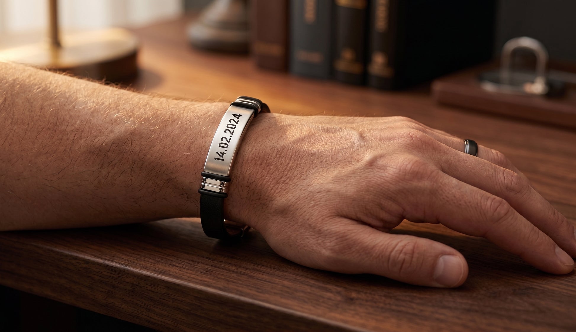 Lederarmband mit Gravur am Handgelenk