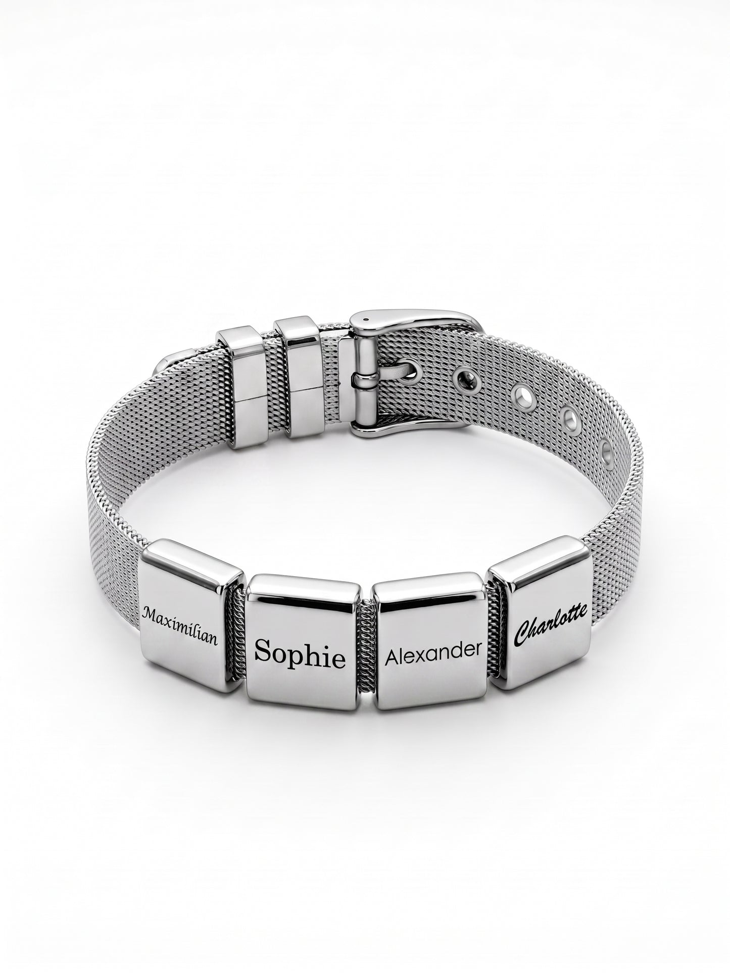 Mesh-Armband silber mit Gravurelementen