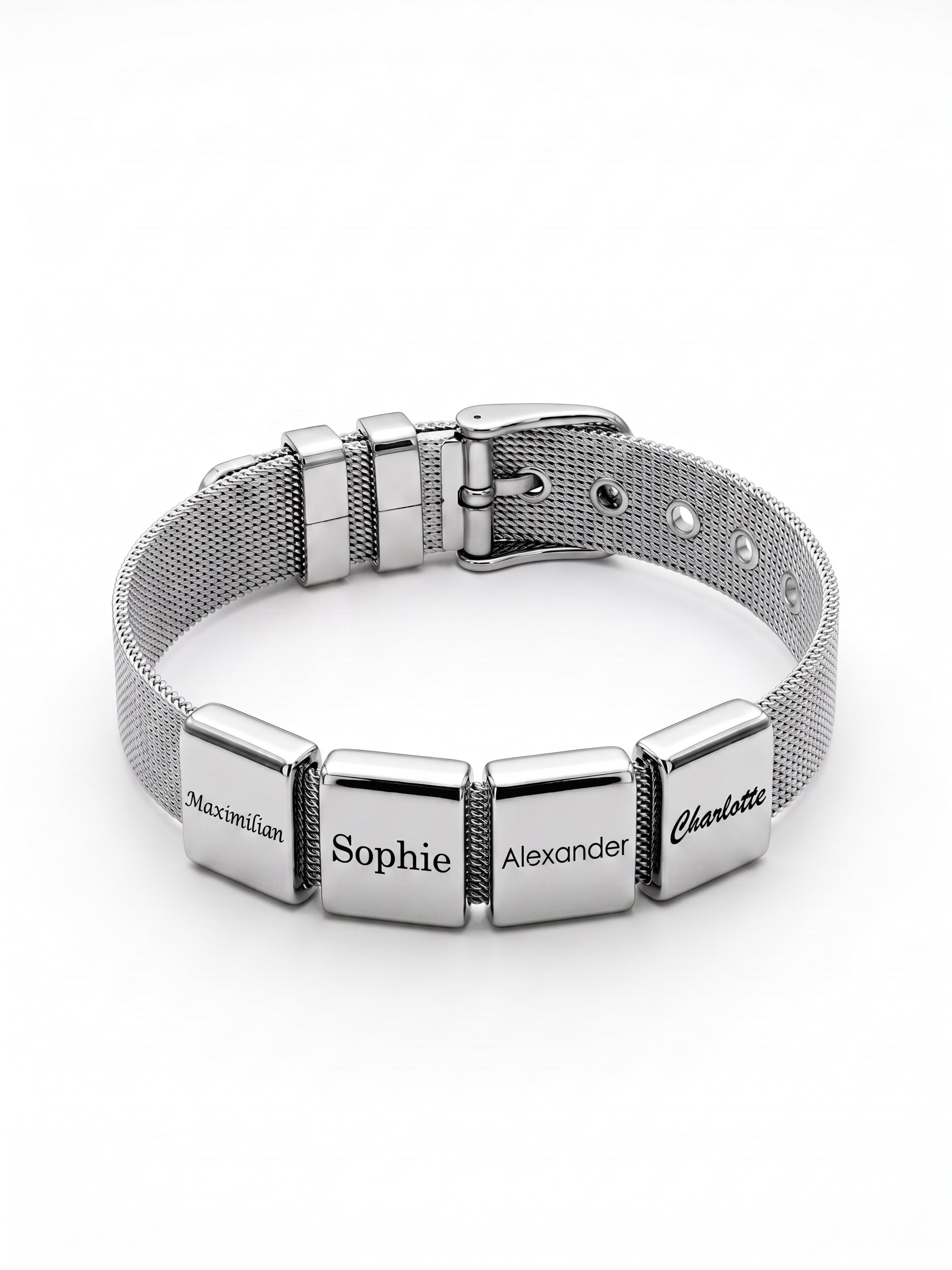Mesh-Armband silber mit Gravurelementen