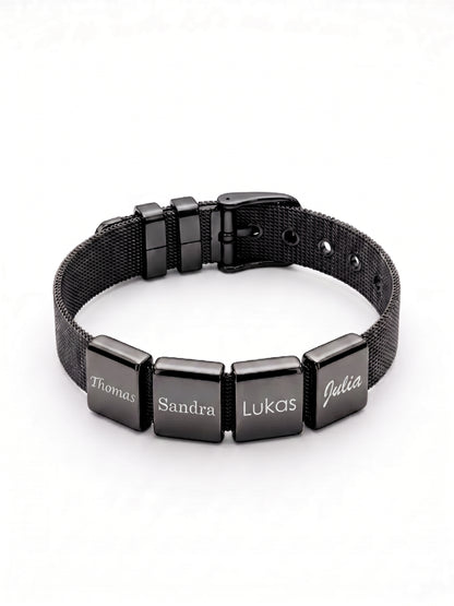 Mesh-Armband schwarz mit Gravurelementen