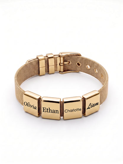Mesh-Armband gold mit Gravurelementen