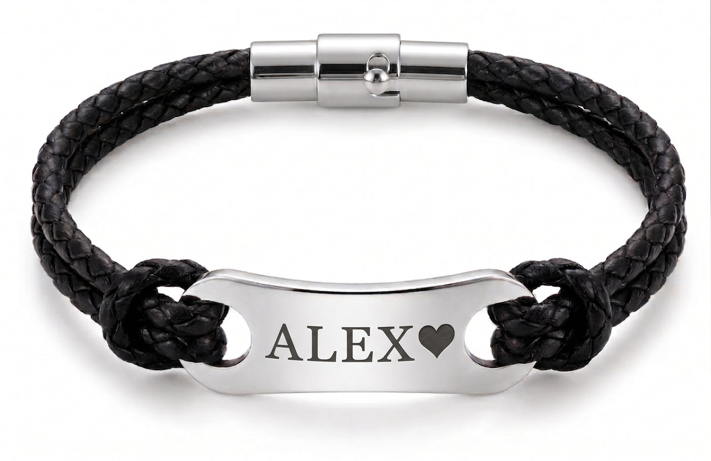 Geflochtenes Lederarmband mit Edelstahlplatte
