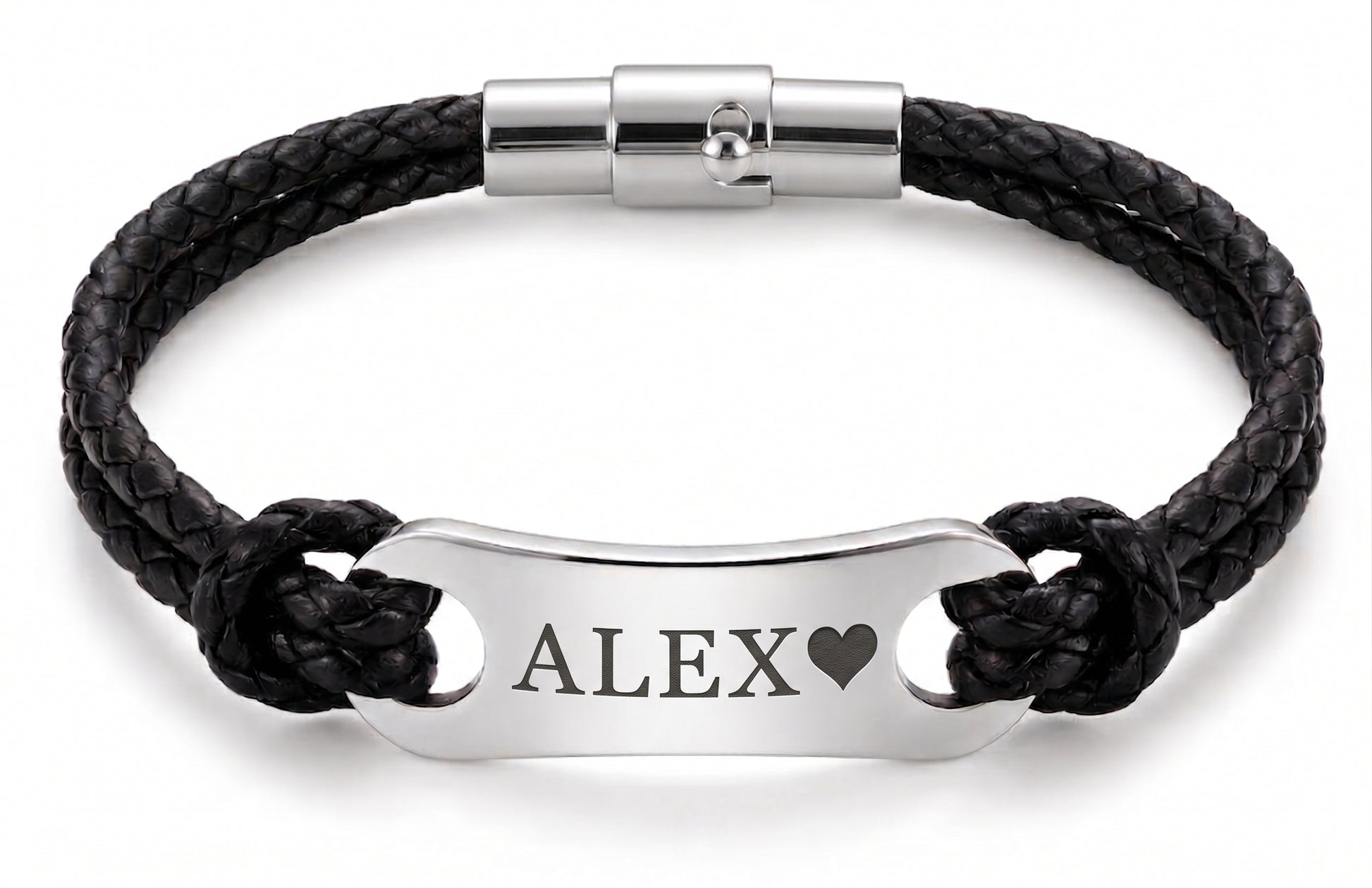 Geflochtenes Lederarmband mit Edelstahlplatte