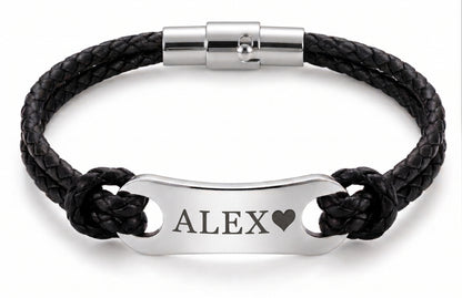 Geflochtenes Lederarmband mit Edelstahlplatte
