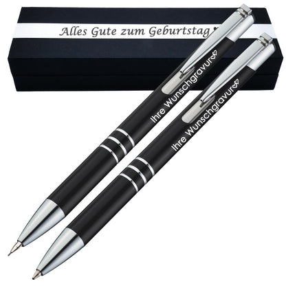 Schreibset Kugelschreiber & Druckbleistift aus Metall mit Gravur in Geschenkbox | personalisiertes Geschenkset im Etui für 10 Stifte | Box mit Wunschgravur