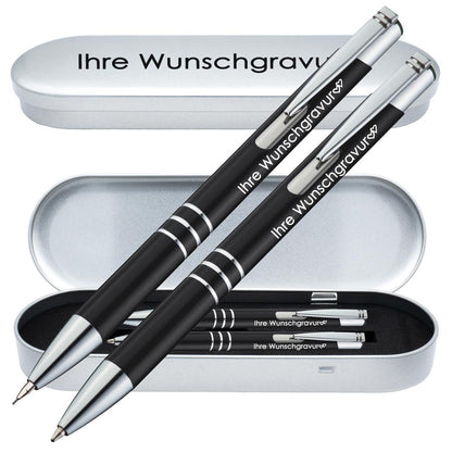 Schreibset Kugelschreiber & Druckbleistift aus Metall mit Gravur in Geschenkbox | personalisiertes Geschenkset im Etui für 10 Stifte | Box mit Wunschgravur