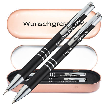 Schreibset Kugelschreiber & Druckbleistift aus Metall mit Gravur in Geschenkbox | personalisiertes Geschenkset im Etui für 10 Stifte | Box mit Wunschgravur