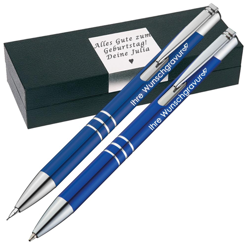 Schreibset Kugelschreiber & Druckbleistift aus Metall mit Gravur in Geschenkbox | personalisiertes Geschenkset im Etui für 10 Stifte | Box mit Wunschgravur