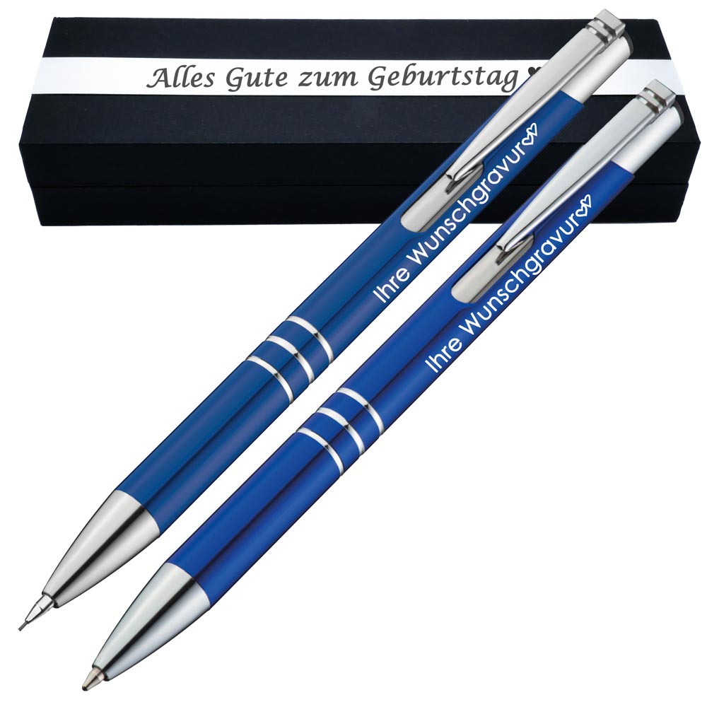 Schreibset Kugelschreiber & Druckbleistift aus Metall mit Gravur in Geschenkbox | personalisiertes Geschenkset im Etui für 10 Stifte | Box mit Wunschgravur