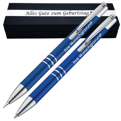 Schreibset Kugelschreiber & Druckbleistift aus Metall mit Gravur in Geschenkbox | personalisiertes Geschenkset im Etui für 10 Stifte | Box mit Wunschgravur