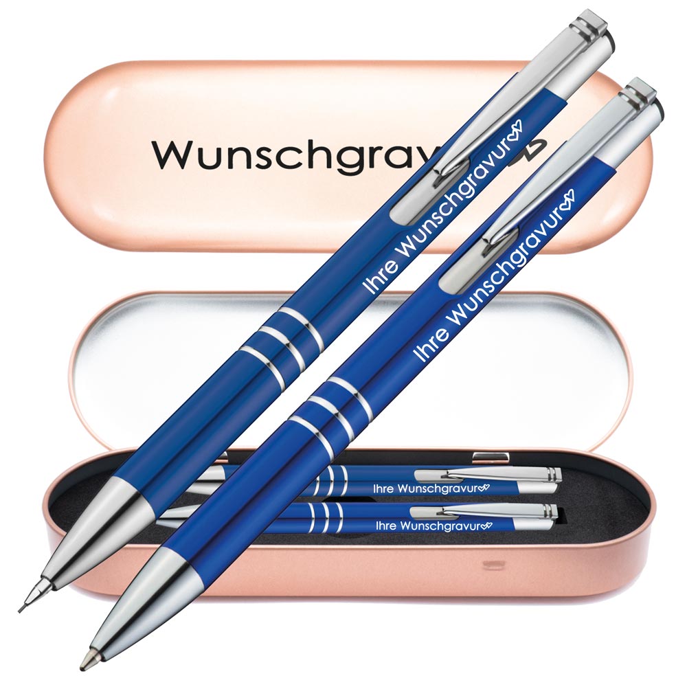 Schreibset Kugelschreiber & Druckbleistift aus Metall mit Gravur in Geschenkbox | personalisiertes Geschenkset im Etui für 10 Stifte | Box mit Wunschgravur
