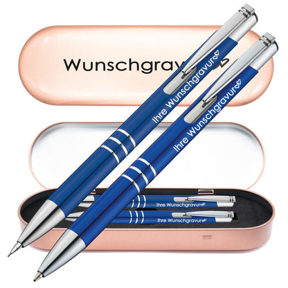 Schreibset Kugelschreiber & Druckbleistift aus Metall mit Gravur in Geschenkbox | personalisiertes Geschenkset im Etui für 10 Stifte | Box mit Wunschgravur