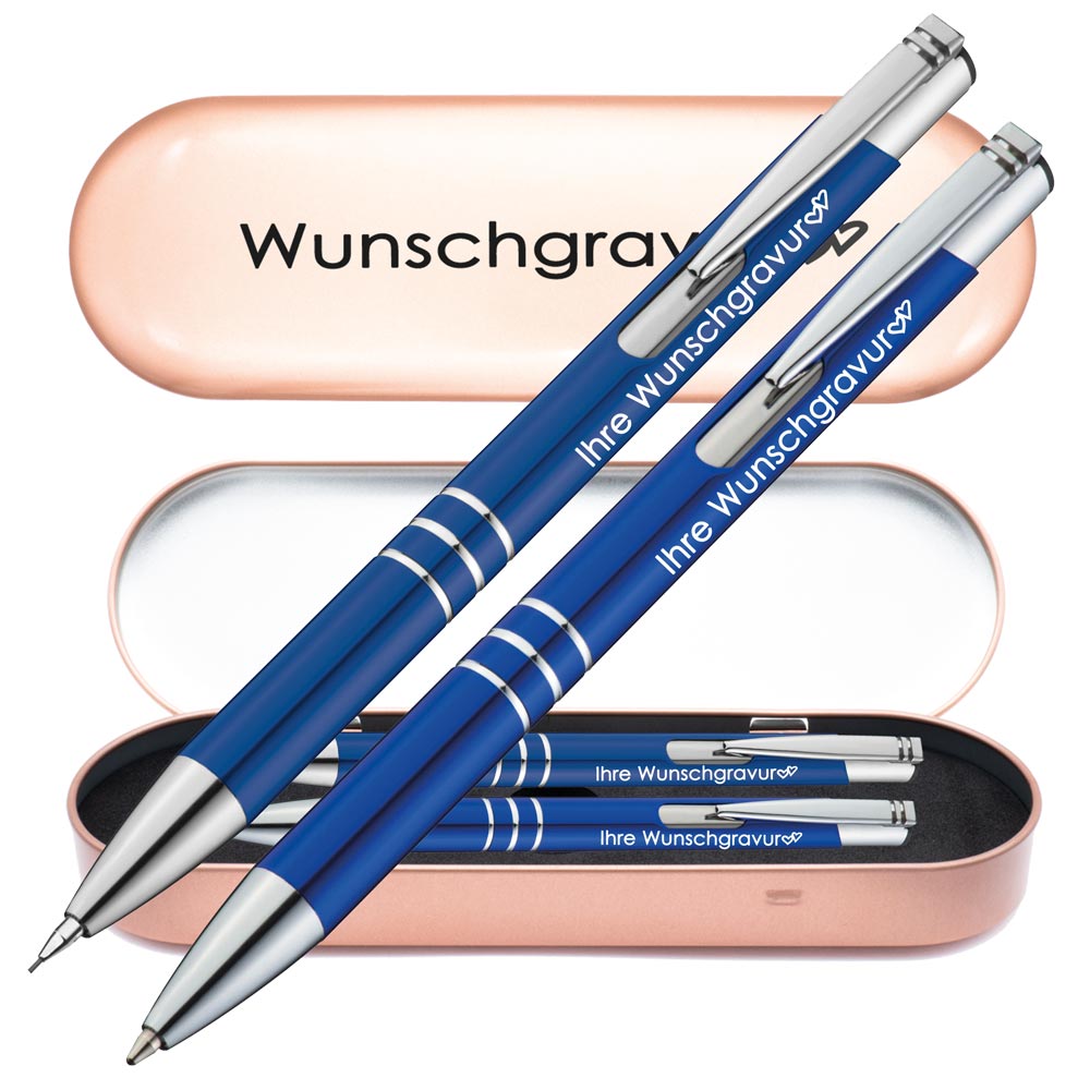 Schreibset Kugelschreiber & Druckbleistift aus Metall mit Gravur in Geschenkbox | personalisiertes Geschenkset im Etui für 10 Stifte | Box mit Wunschgravur