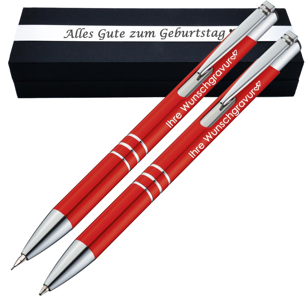 Schreibset Kugelschreiber & Druckbleistift aus Metall mit Gravur in Geschenkbox | personalisiertes Geschenkset im Etui für 10 Stifte | Box mit Wunschgravur