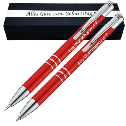 Schreibset Kugelschreiber & Druckbleistift aus Metall mit Gravur in Geschenkbox | personalisiertes Geschenkset im Etui für 10 Stifte | Box mit Wunschgravur