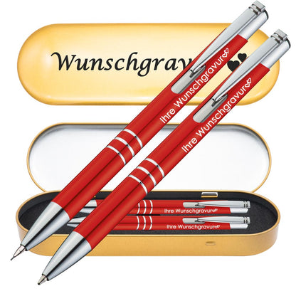 Schreibset Kugelschreiber & Druckbleistift aus Metall mit Gravur in Geschenkbox | personalisiertes Geschenkset im Etui für 10 Stifte | Box mit Wunschgravur