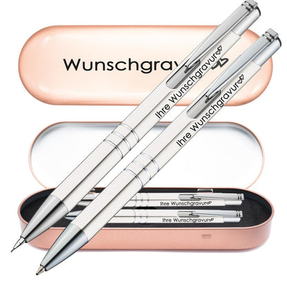 Schreibset Kugelschreiber & Druckbleistift aus Metall mit Gravur in Geschenkbox | personalisiertes Geschenkset im Etui für 10 Stifte | Box mit Wunschgravur