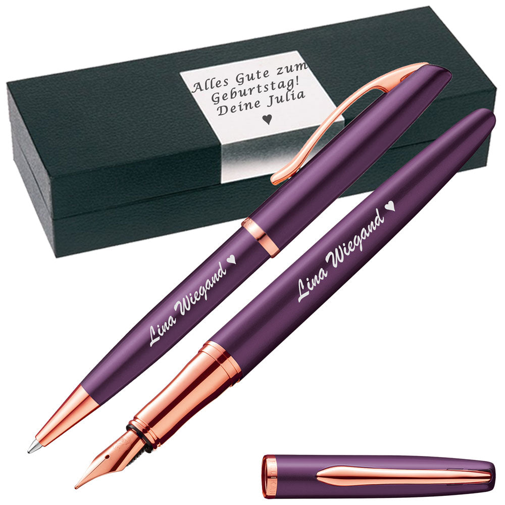 Pelikan Schreibset Füllhalter & Kugelschreiber Jazz Noble Elegance Viola mit Gravur – quadratische Gravurfläche