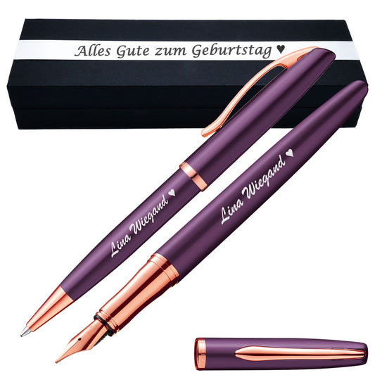 Pelikan Schreibset Füllhalter & Kugelschreiber Jazz Noble Elegance Viola mit Gravur – längliche Gravurfläche