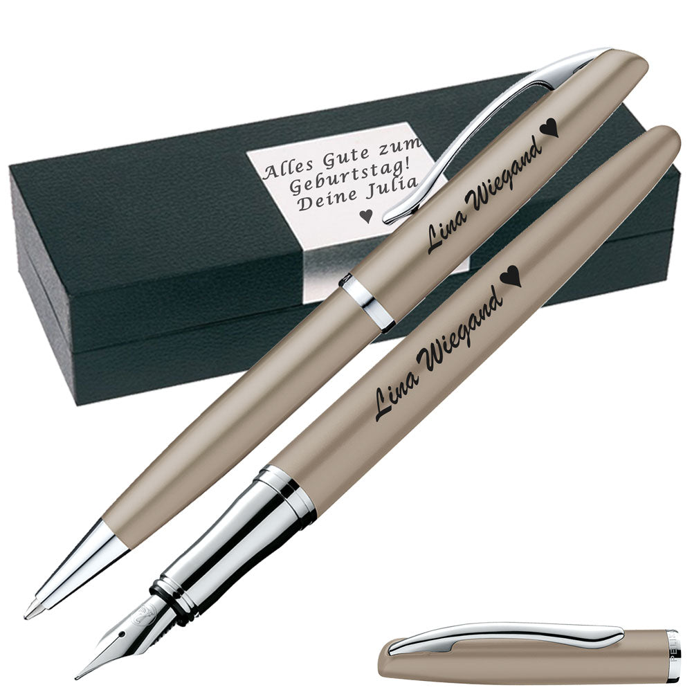 Pelikan Schreibset Füllhalter & Kugelschreiber Jazz Noble Elegance Taupe mit Gravur inkl. Geschenkbox mit Gravur