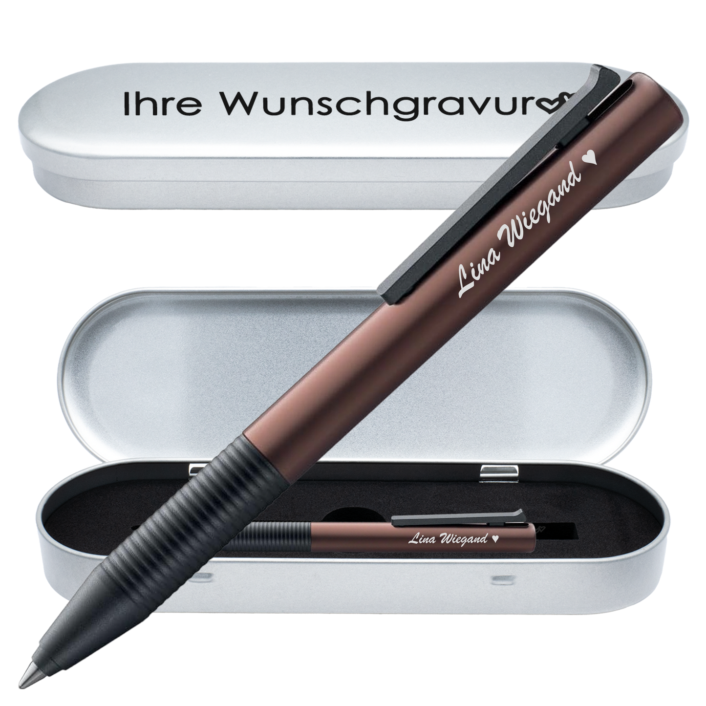 Tintenroller kaffeebraun mit Gravur und Geschenkbox 4