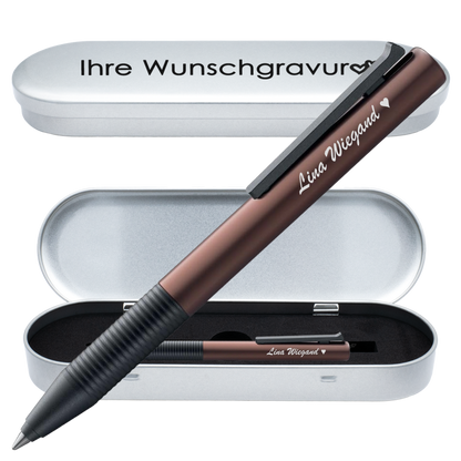 Tintenroller kaffeebraun mit Gravur und Geschenkbox 4