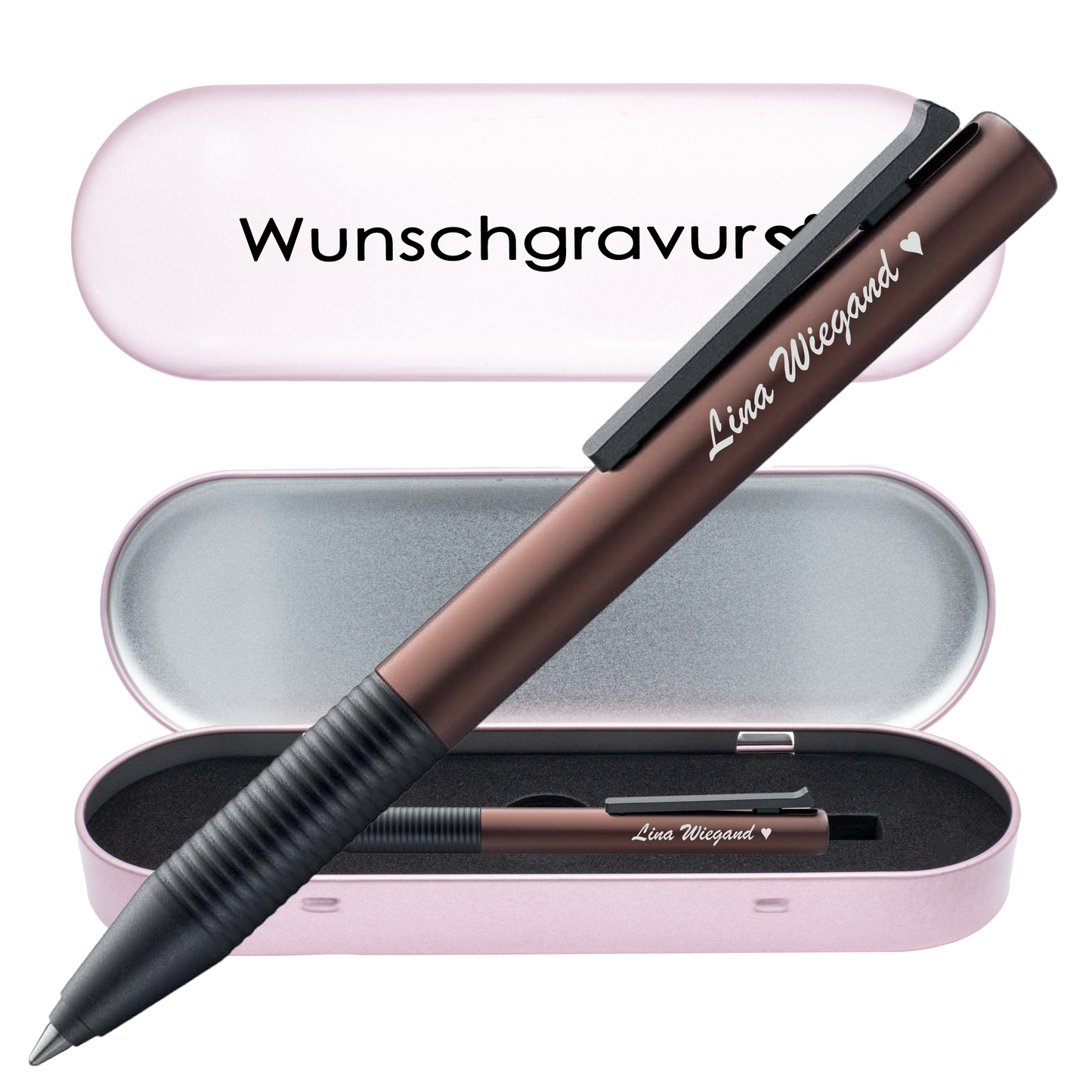 Tintenroller kaffeebraun mit Gravur und Geschenkbox 6