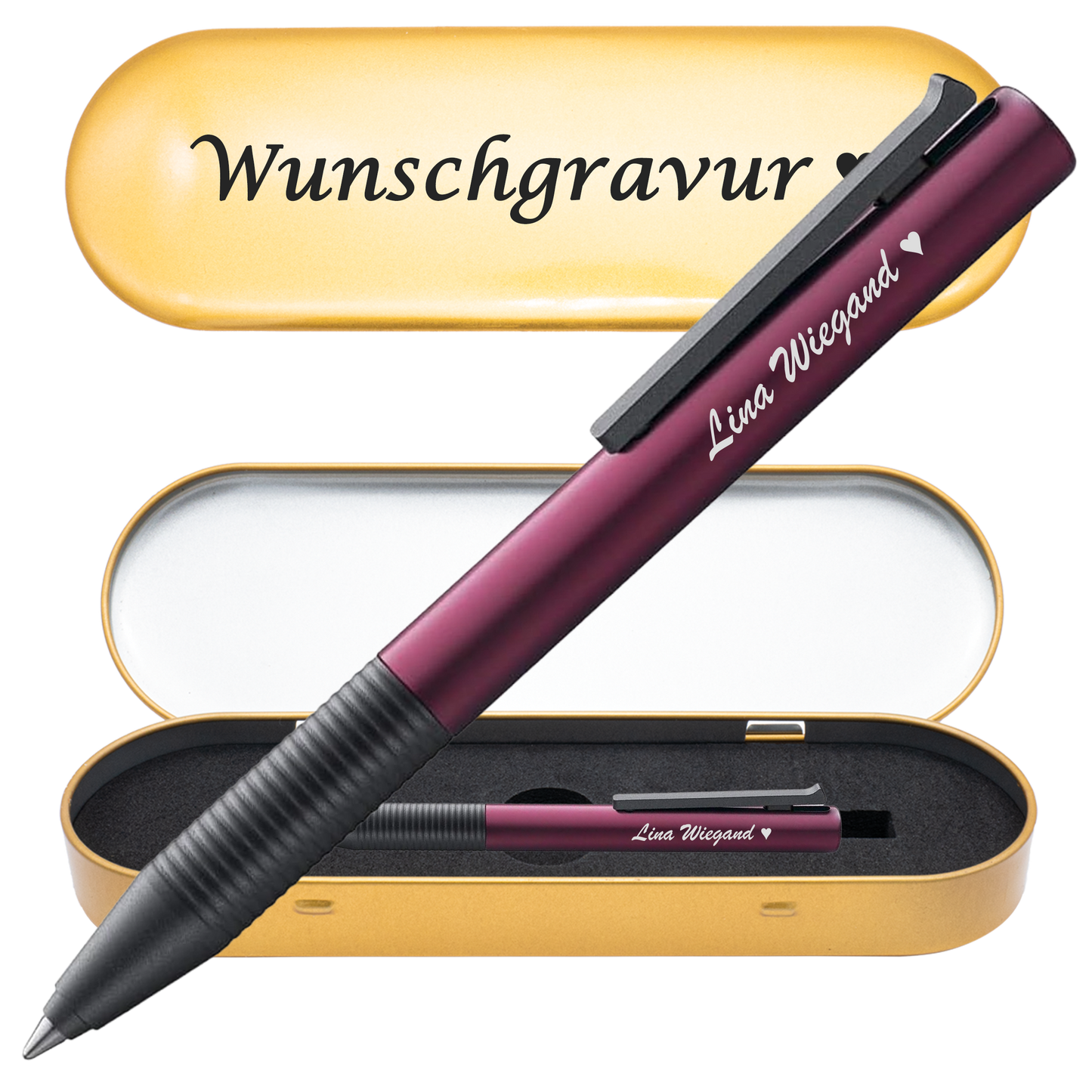 Tintenroller dunkelviolett mit Gravur und Geschenkbox 3