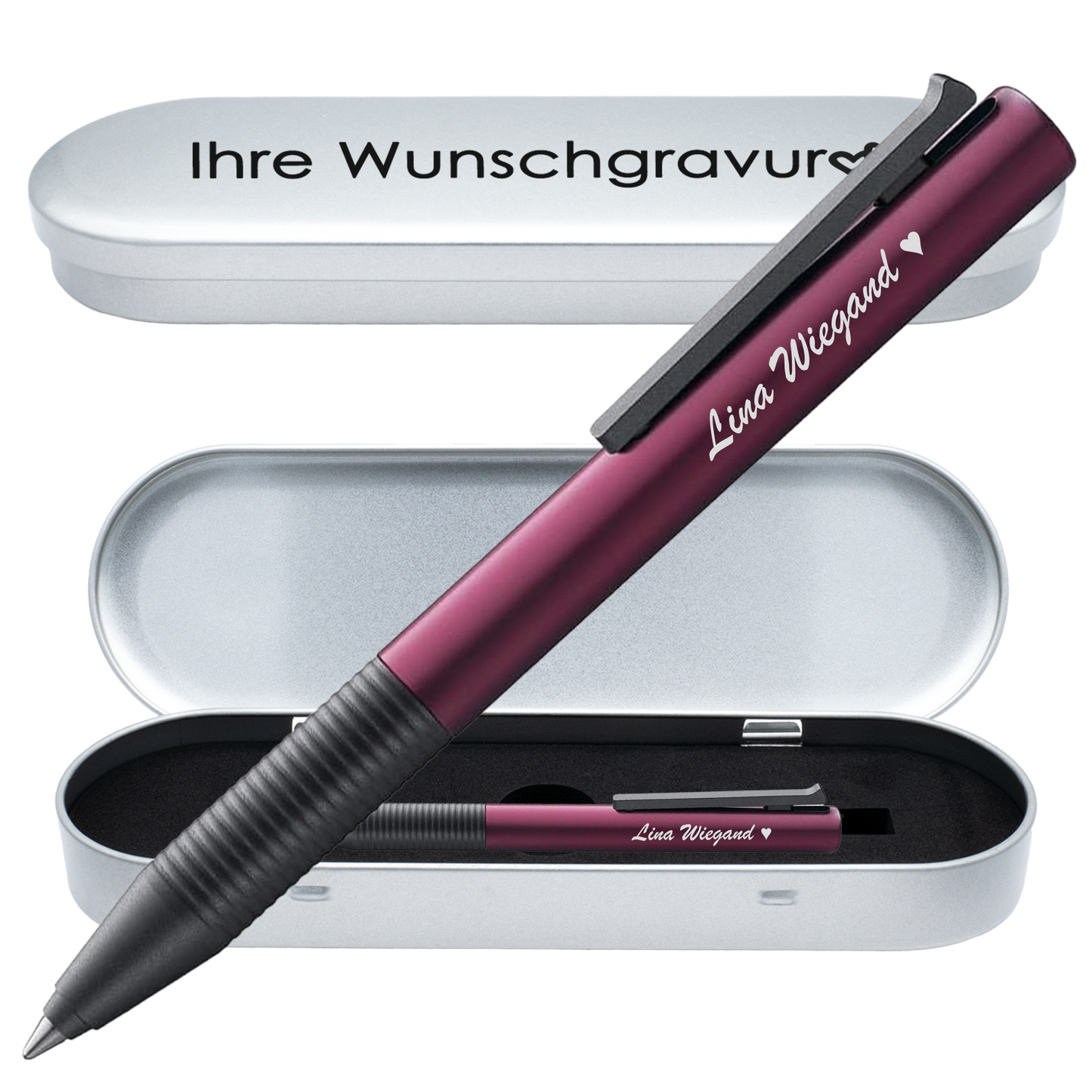 Tintenroller dunkelviolett mit Gravur und Geschenkbox 4