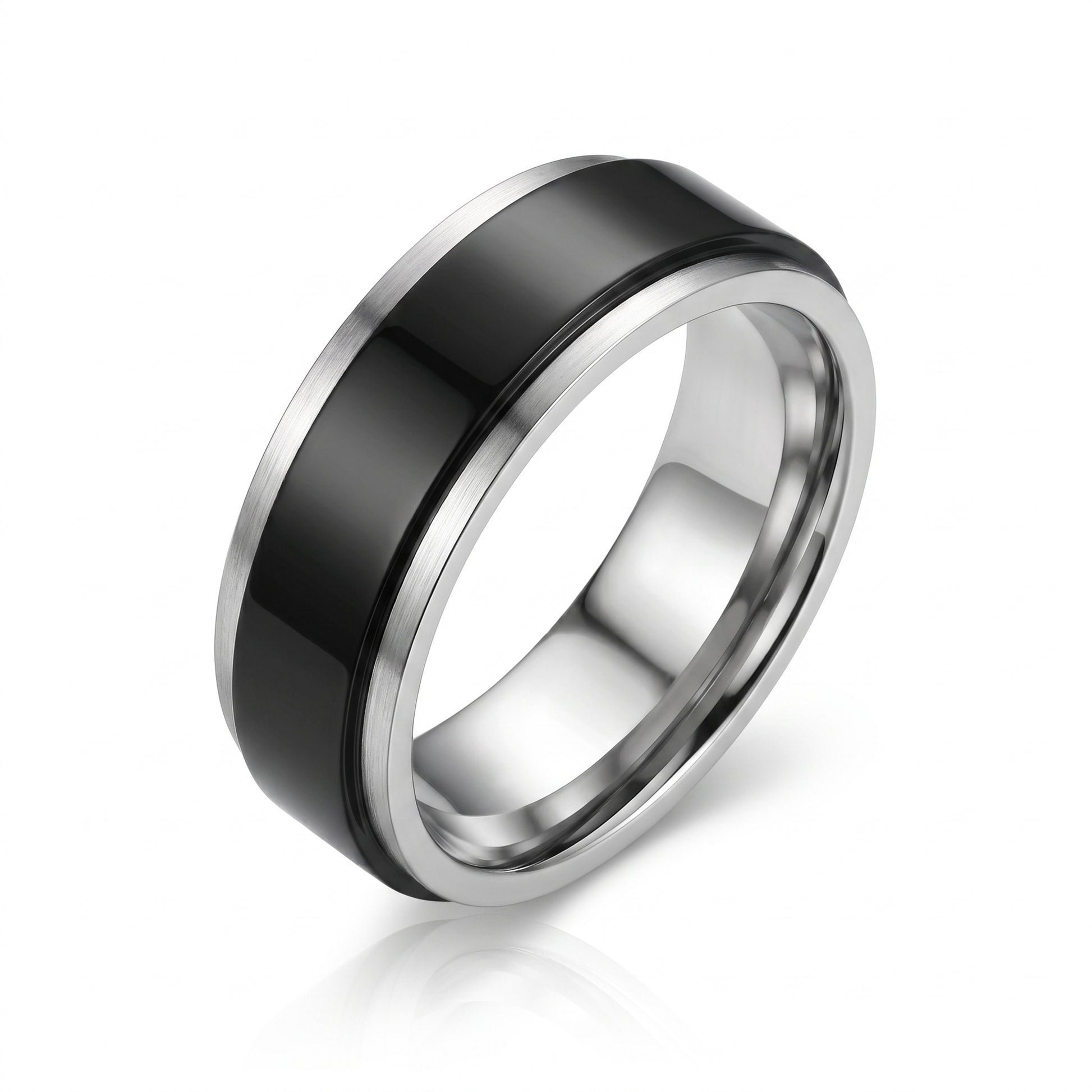 Herrenring Edelstahl Schwarz mit Silberrand