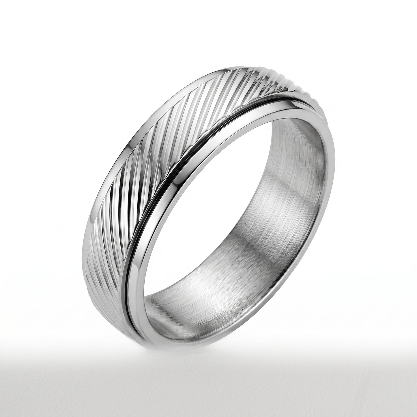 Herrenring Edelstahl Silber mit Schräglinien