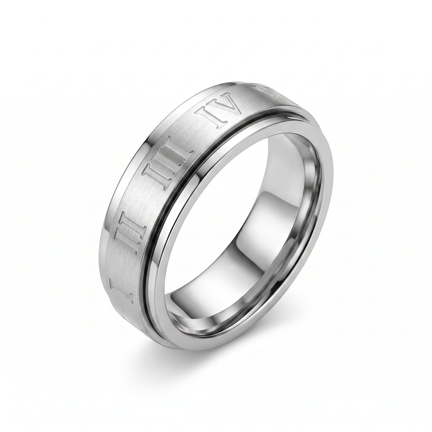 Herrenring Edelstahl Silber mit römischen Zahlen