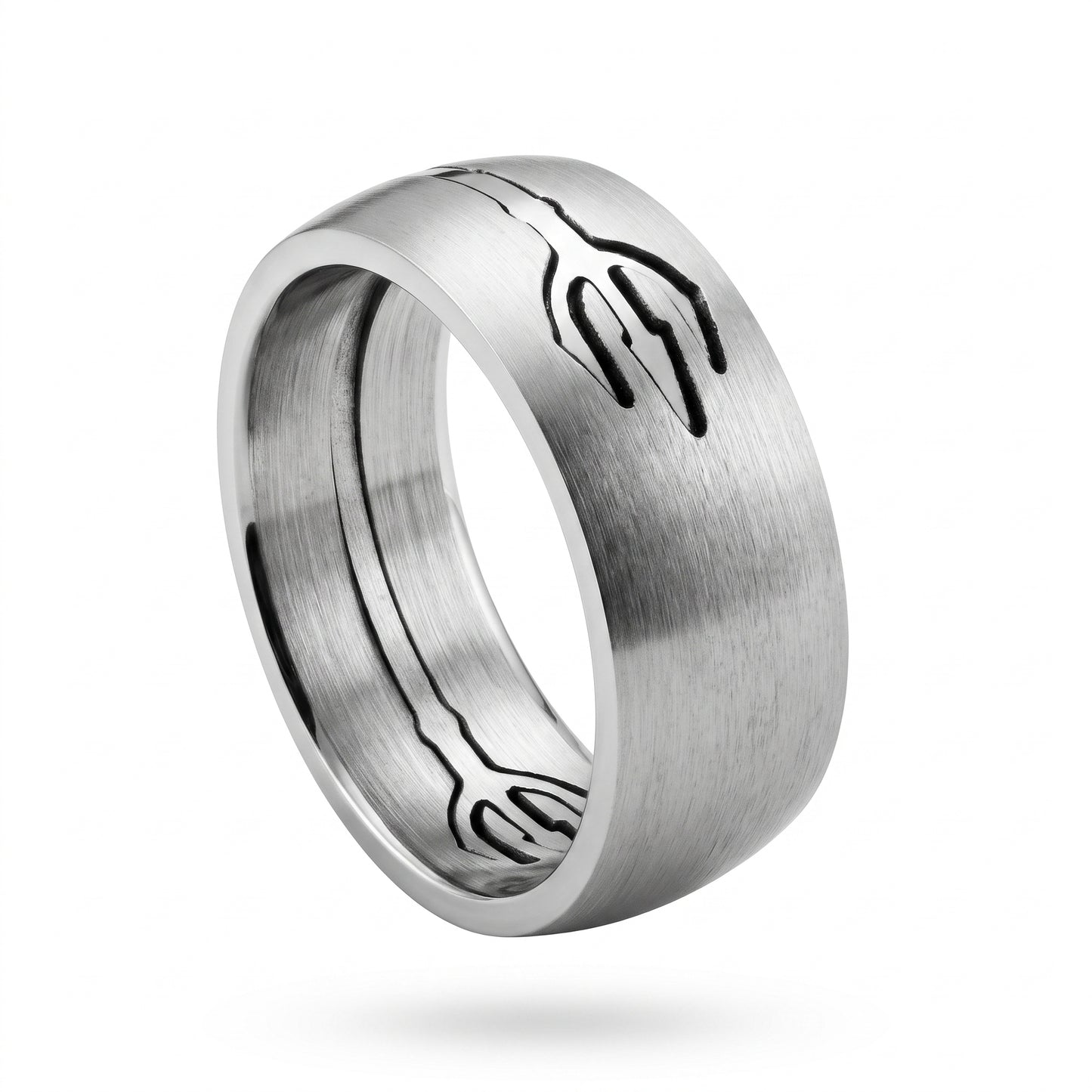Herrenring Edelstahl Silber mit Dreizack-Muster