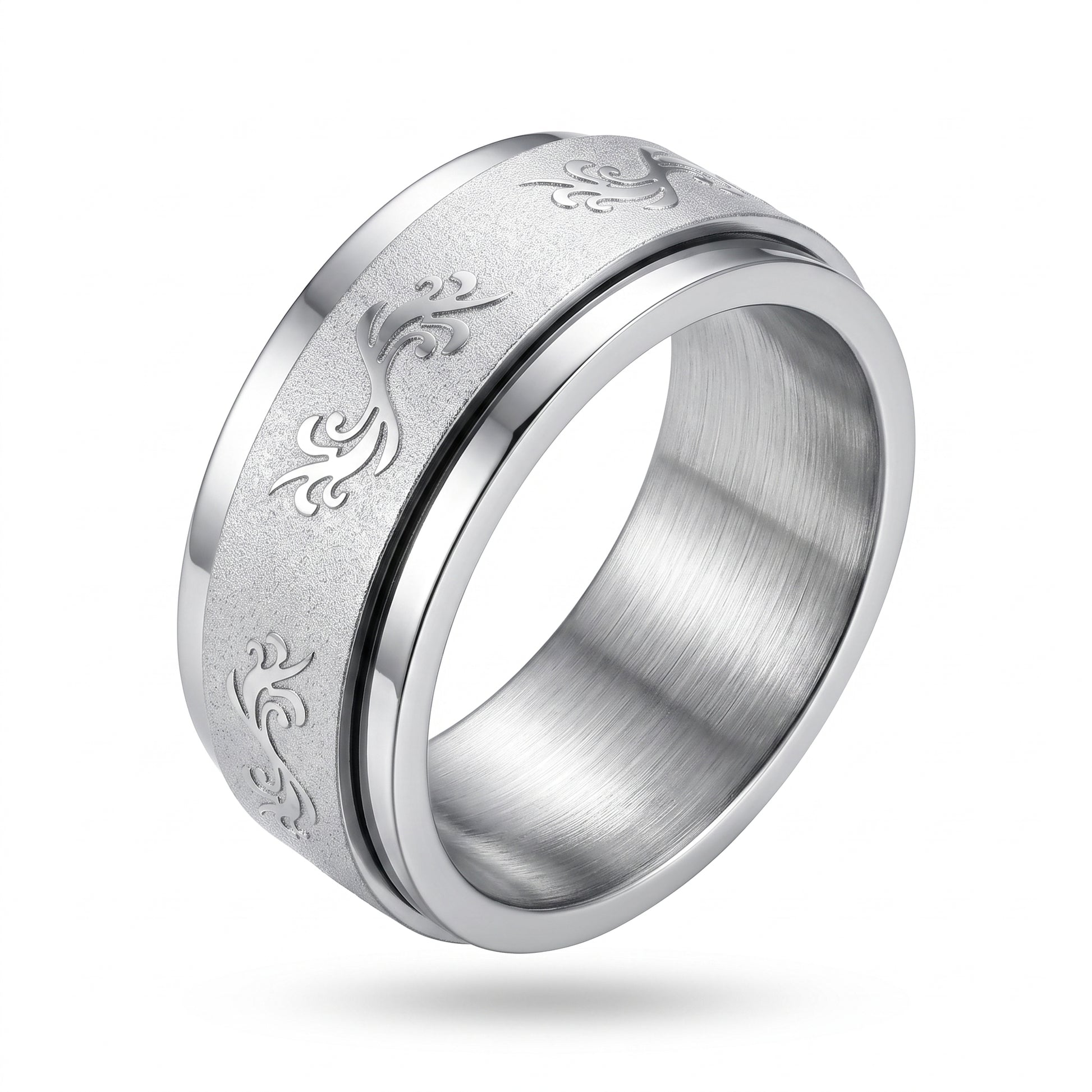 Herrenring Edelstahl Silber mit Ranken-Muster
