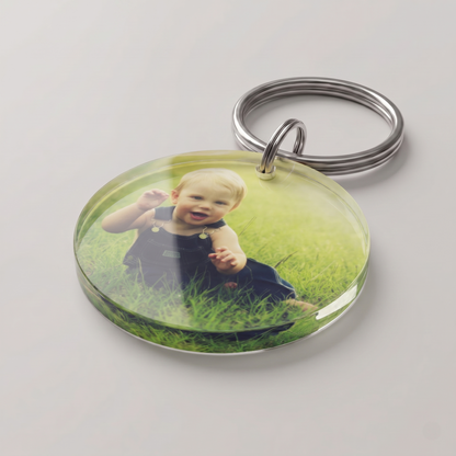 Schlüsselanhänger mit eigenem Foto | Acryl rund | Farbdruck in Fotoqualität | Personalisiertes Fotogeschenk zu Muttertag, Vatertag & Geburtstag