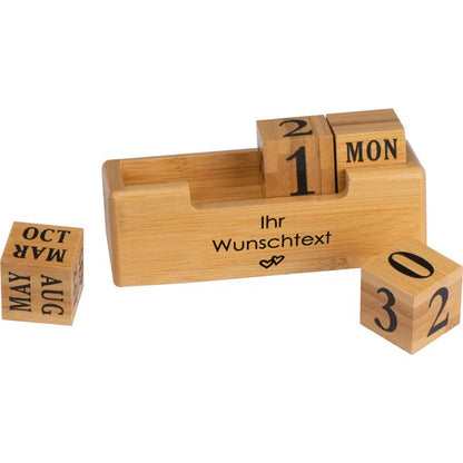 Schreibtischkalender mit Gravur | Bambus-Holz | Personalisiert | Kalender mit Wunschgravur & Symbolen | Lasergravur möglich